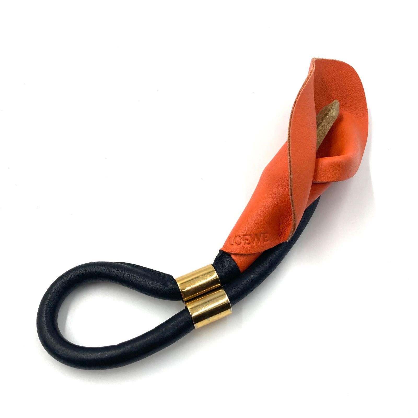 2017年春夏コレクション LOEWE ロエベ フラワーレザーチャーム カラー オランダカイウ 風 オレンジ×ブラック ゴールド金具 レディース ラグジュアリー ハイブランド