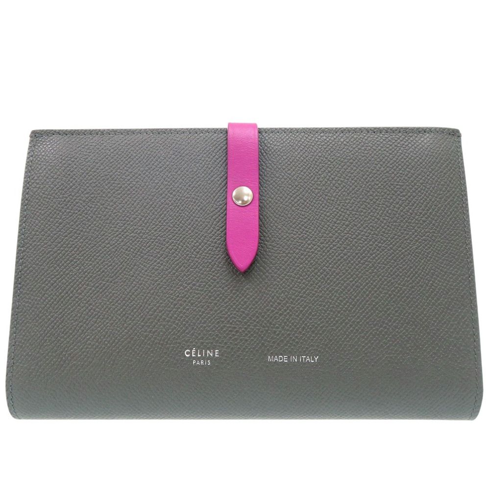 セリーヌ ストラップラージ マルチファンクション 二つ折り財布 カーフ グレー 0211 CELINE