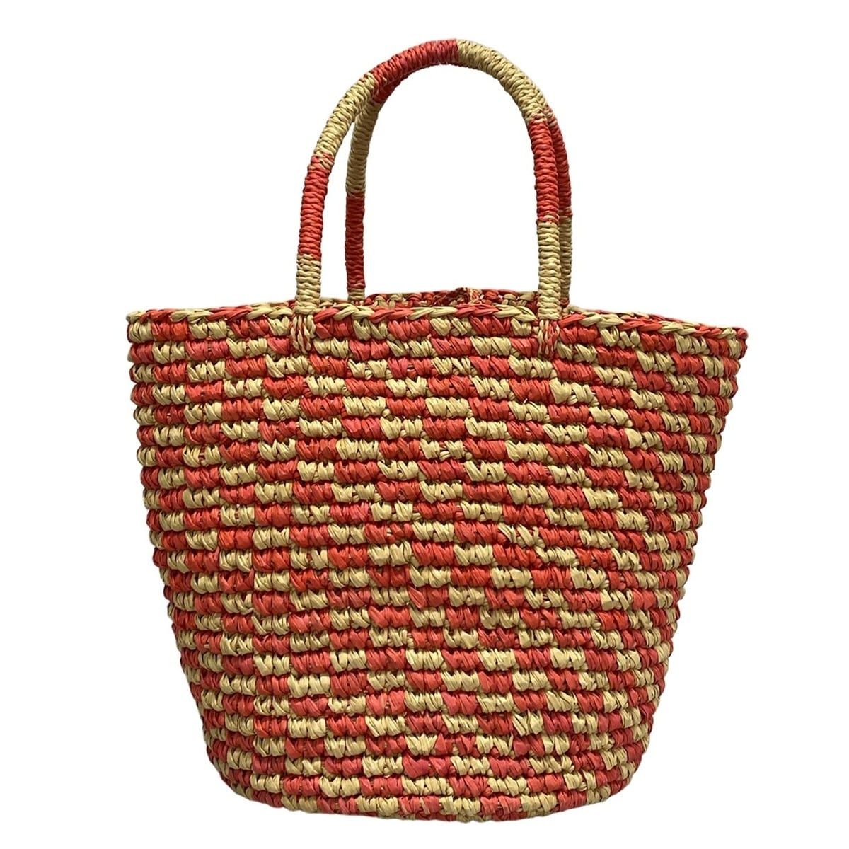 SENSISTUDIO センシスタジオ トートバッグ - ライトブラウン×レッド かごバッグ