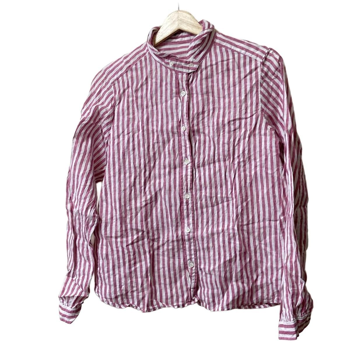 nest Robe ネストローブ 長袖シャツブラウス レディース - レッド×白 麻|ストライプ