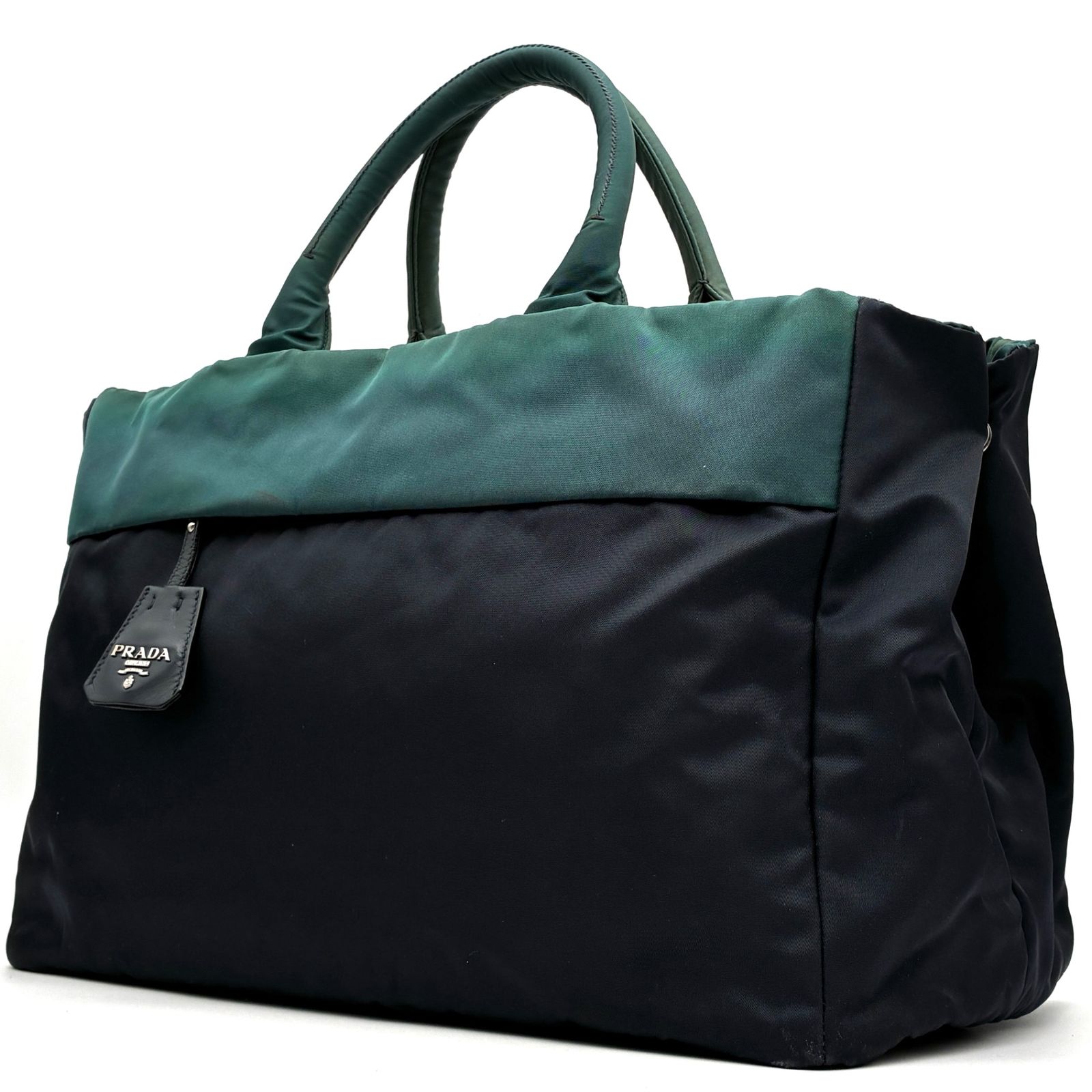 PRADA プラダ 2 way リバーシブル トートバッグ 三角ロゴ 手持ち A 4収納 白タグ 大容量 バイカラー メンズ レディース ネイビー グリーン