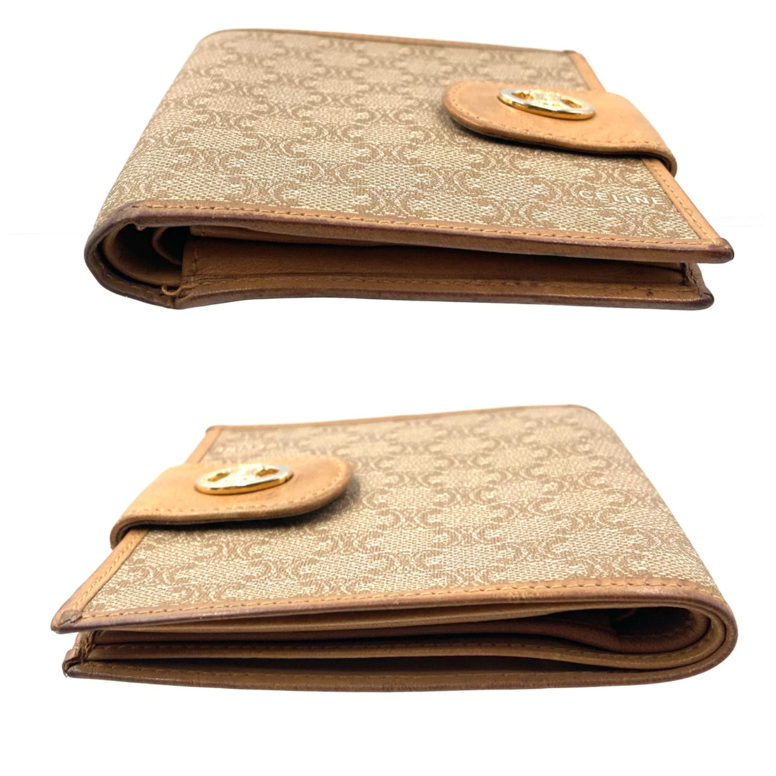 CELINE セリーヌ マカダム総柄 二つ折り財布 PVC×レザー ブラウン