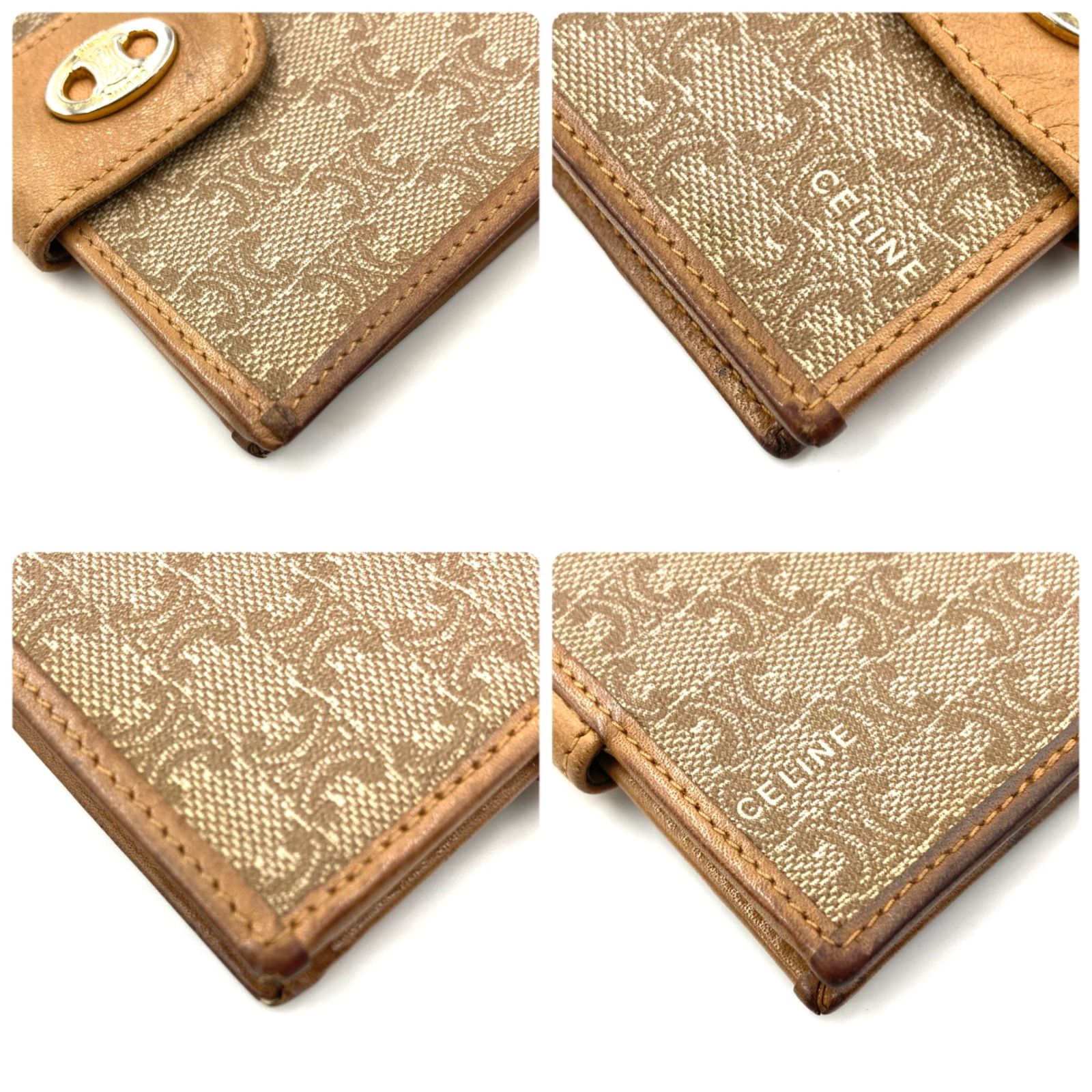 CELINE セリーヌ マカダム総柄 二つ折り財布 PVC×レザー ブラウン