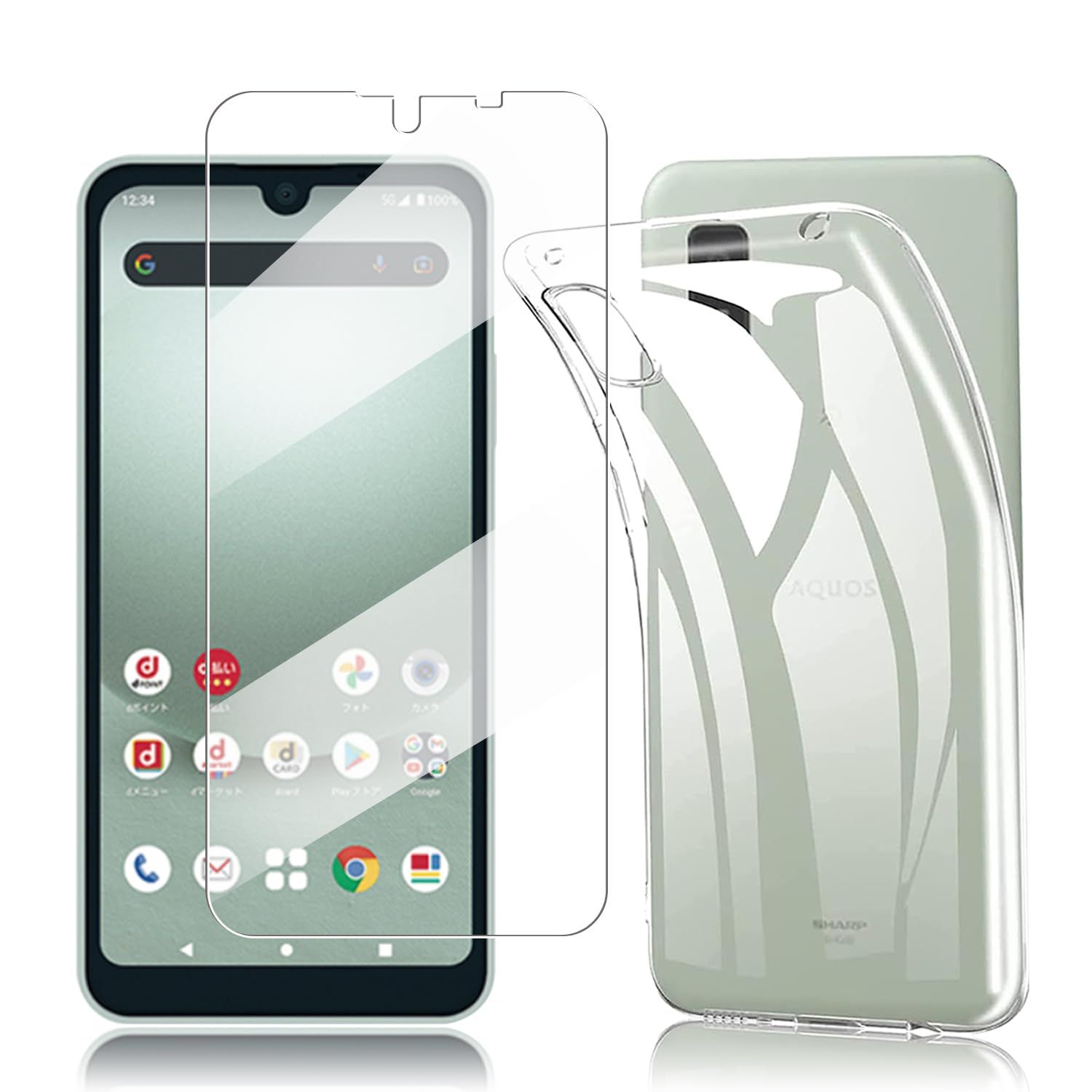 Koucfum 対応 AQUOS wish 3 用の ガラスフィルム+クリア ケース 透明