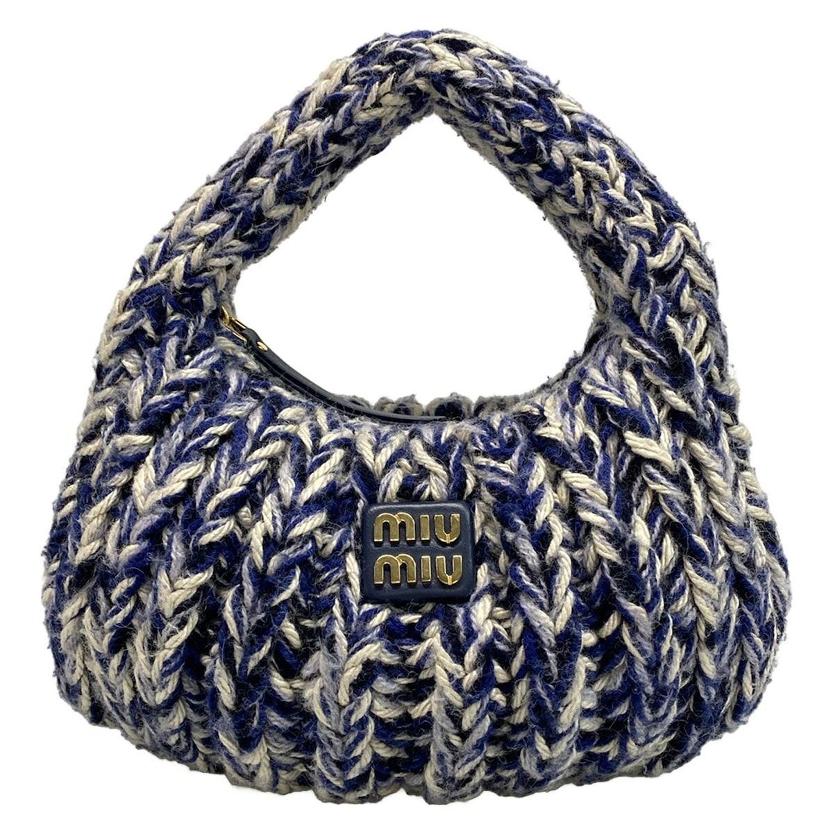 miumiu ミュウミュウ ハンドバッグ ワンダー ニットウール バッグ ブルー×ネイビー×白 ニット ウール