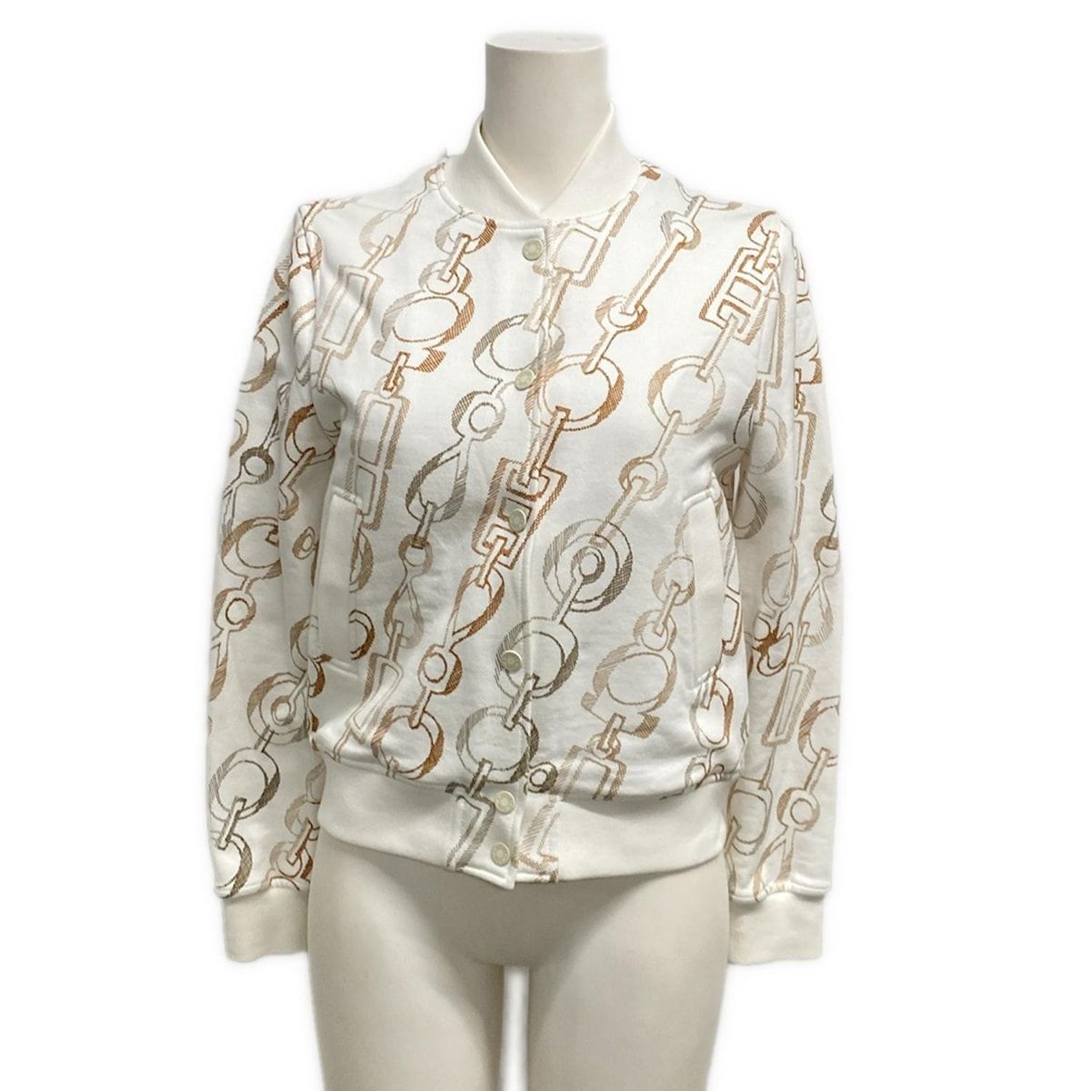 HERMES エルメス ブルゾン サイズ34 S レディース - 白×ブラウン×グレーベージュ 長袖|セリエボタン|春|秋 コットン