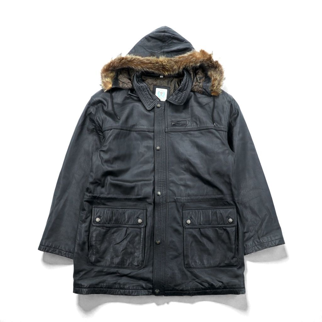 FAD CLUB 90年代 ヴィンテージ ラムレザー フードコート フィールドパーカー モッズコート L イタリアンレザー フード着脱式 ドローコード 裏地ペイズリー柄