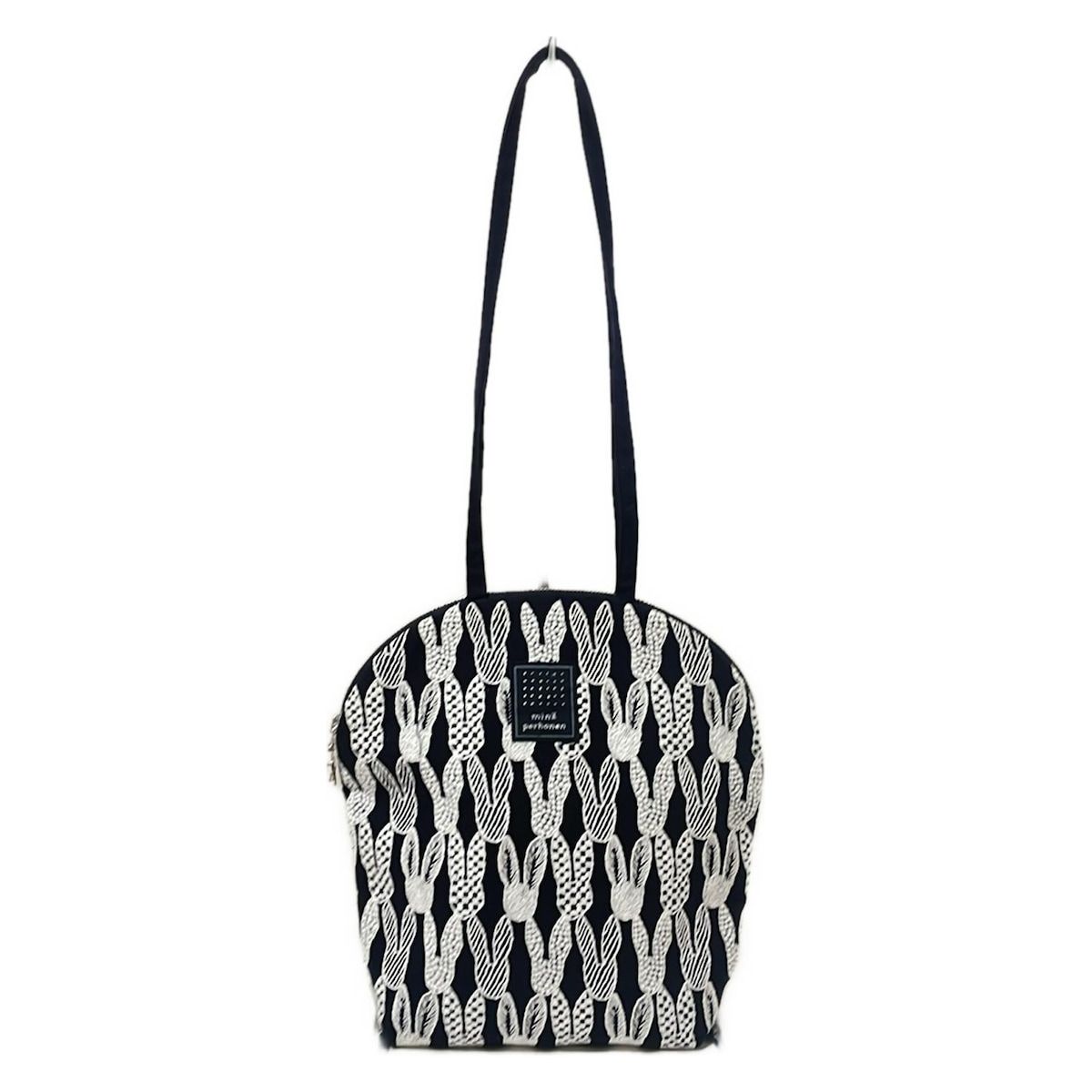 mina perhonen ミナペルホネン ショルダーバッグ - ダークネイビー×白 刺繍|うさぎ