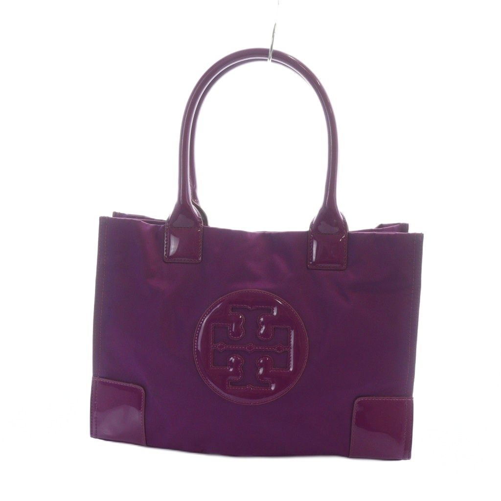 TORY BURCH / トリーバーチ ■ハンドバッグ ナイロン レザー エナメル 紫 ブランド【バッグ/バック/BAG/鞄/カバン】 【中古】 トリーバーチ TORY BURCH トートバッグ ハンド ナイロン エナメル ロゴ
