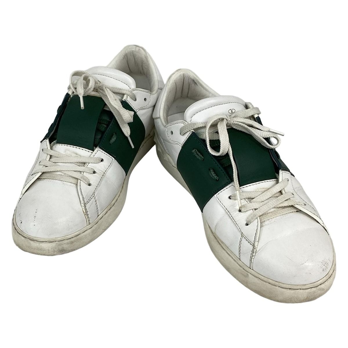バレンチノガラバーニ スニーカー 41 1|2 メンズ - 白×ダークグリーン インソール取外し可|スタッズ レザー
