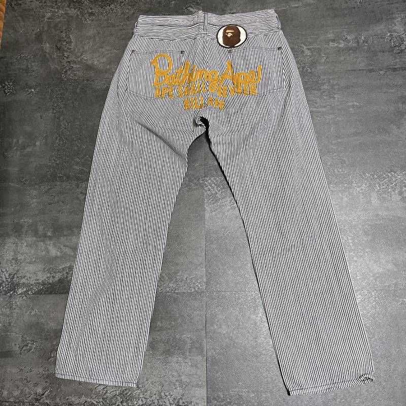 A BATHING APE BAPE Hickory Work Pants Men s M Embroidered Patch Made in Japan アベイシングエイプ ヒッコリー ワークパンツ メンズ 刺繍 ワッペン 日本製