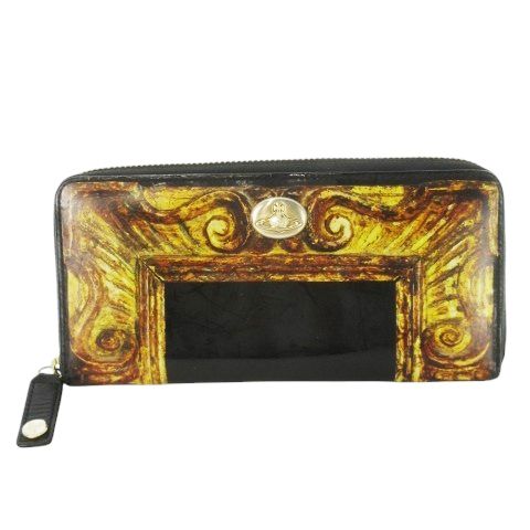 【中古】ヴィヴィアンウエストウッド Vivienne Westwood 長財布 小銭入れあり ラウンド 革 額縁 オーブロゴ 黒 ヴィヴィアンウエストウッド Vivienne Westwood 長財布 ロング