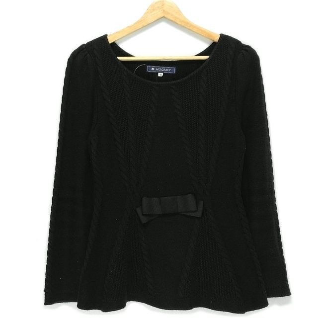 M S GRACY エムズグレイシー 長袖セーター サイズ40 レディース - ダークグリーン リボン