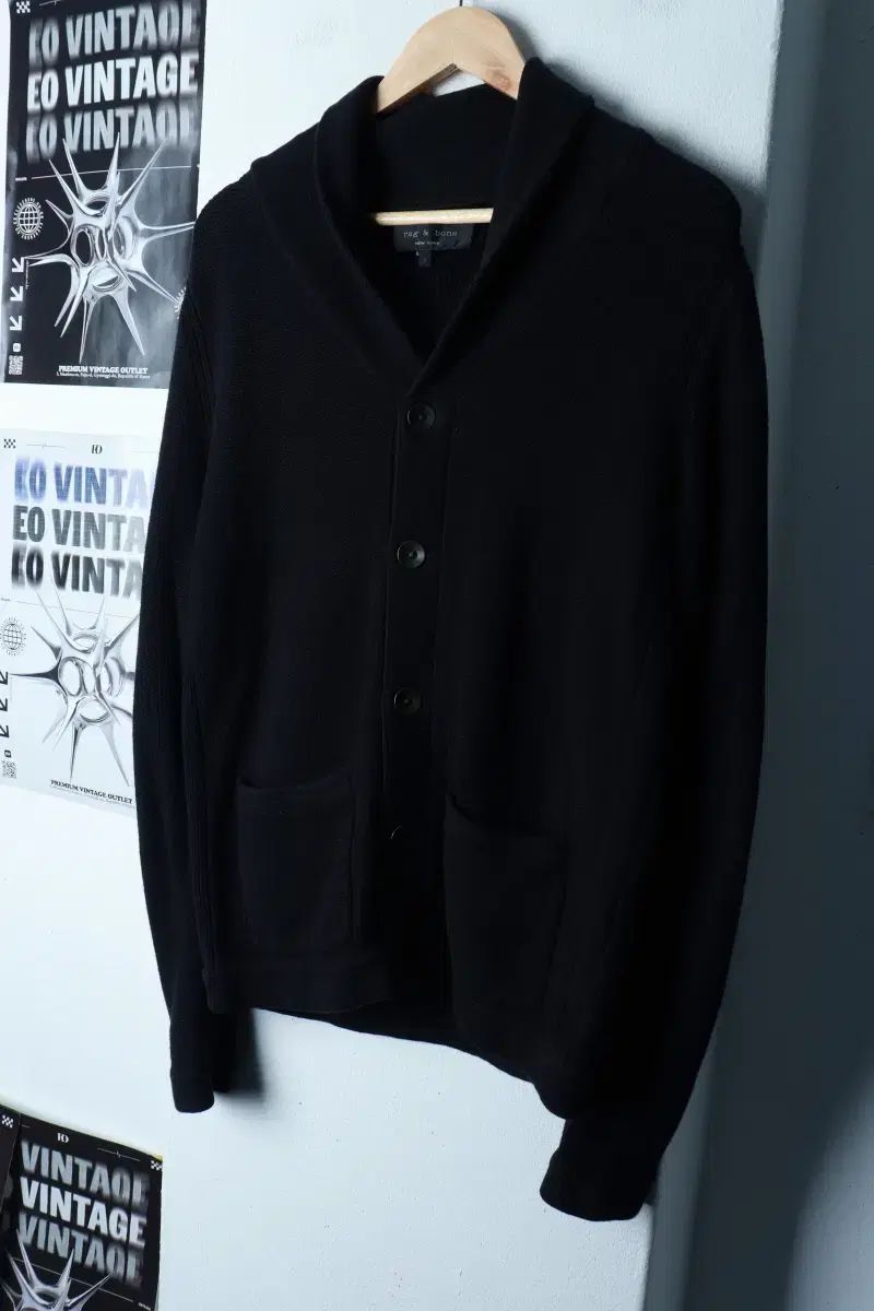 S-M 랙앤본 ニート カーディガン Kara 無地 ブラック ウール-16 C 55