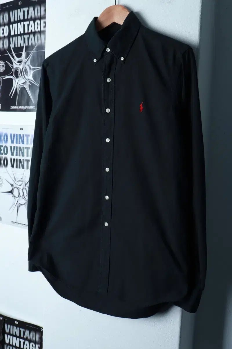 S-M ポロラルフローレン シャツ 無地 ブラック レッドポニー - 16 C 56