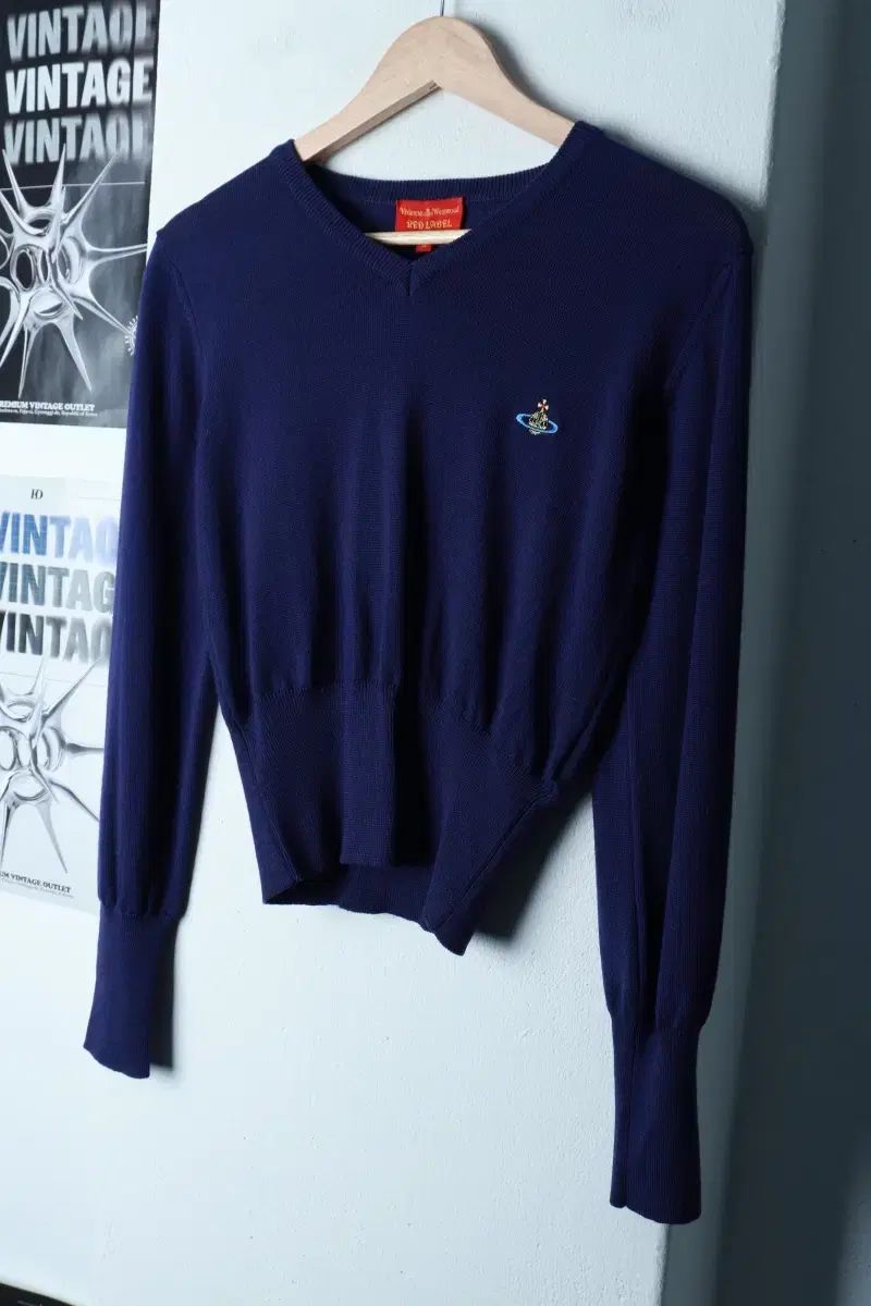 W M Vivienne Westwood ヴィヴィアン ウエストウッド ニット レッドレーベル Vネック ブルー モデル-16 C 5 D