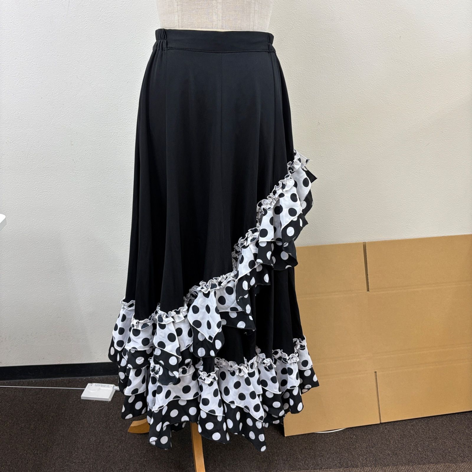 フラメンコファルダ黒 ドット柄 ハンドメイド中古 値下げ☆フラメンコ