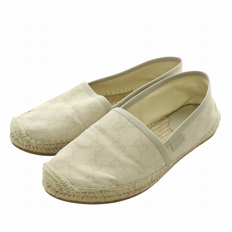 グッチ GUCCI スリッポン キャンバス レザー エスパドリーユ ラウンド