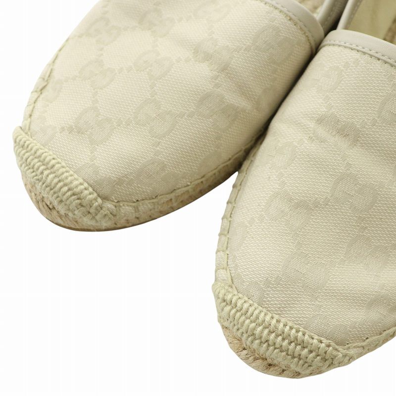 グッチ GUCCI スリッポン キャンバス レザー エスパドリーユ ラウンド