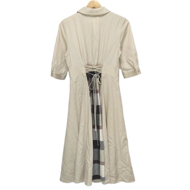 ブルーレーベルクレストブリッジ ワンピース サイズ38 M レディース - ベージュ×ボルドー×黒 七分袖|ロング|シャツワンピ|チェック柄