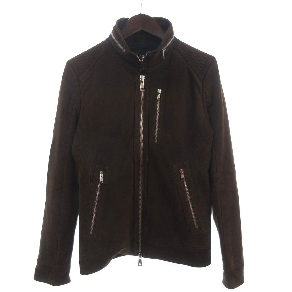 エーケーエム AKM GOAT SUEDE STAND HOOK RIDERS ライダース レザージャケット シングル スエード フルジップ 茶 ブラウン S TC