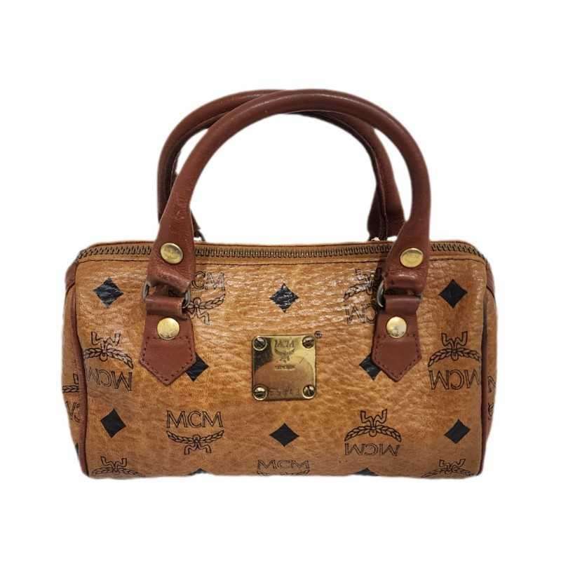 MCM エムシーエム ミニボストンバッグ ブラウン PVCレザー 2 WAYバッグ レディース