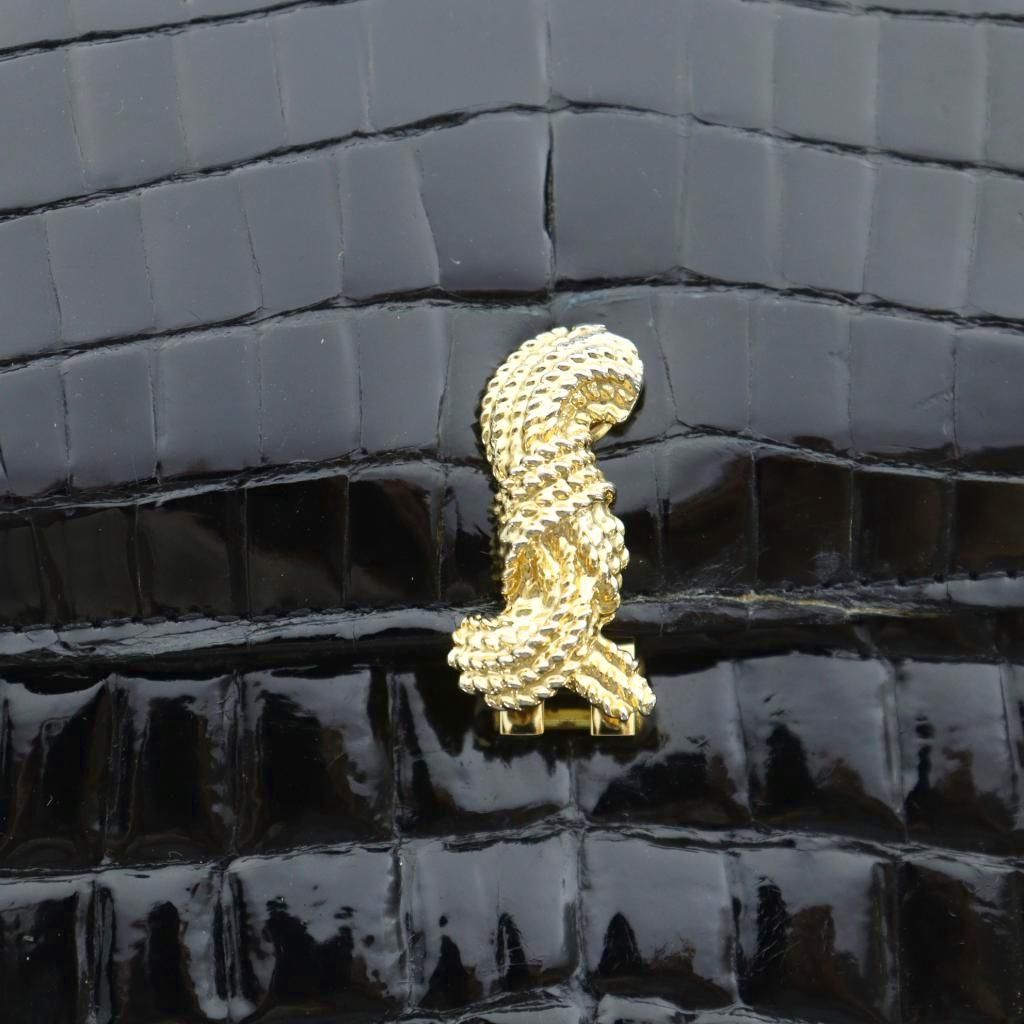 【中古】ノーブランド品 ハンドバッグ トート レザー クロコダイル ゴールド金具 黒 ブラック ■GY11 /MQ ノーブランド品 ハンドバッグ トート レザー クロコダイル ゴールド