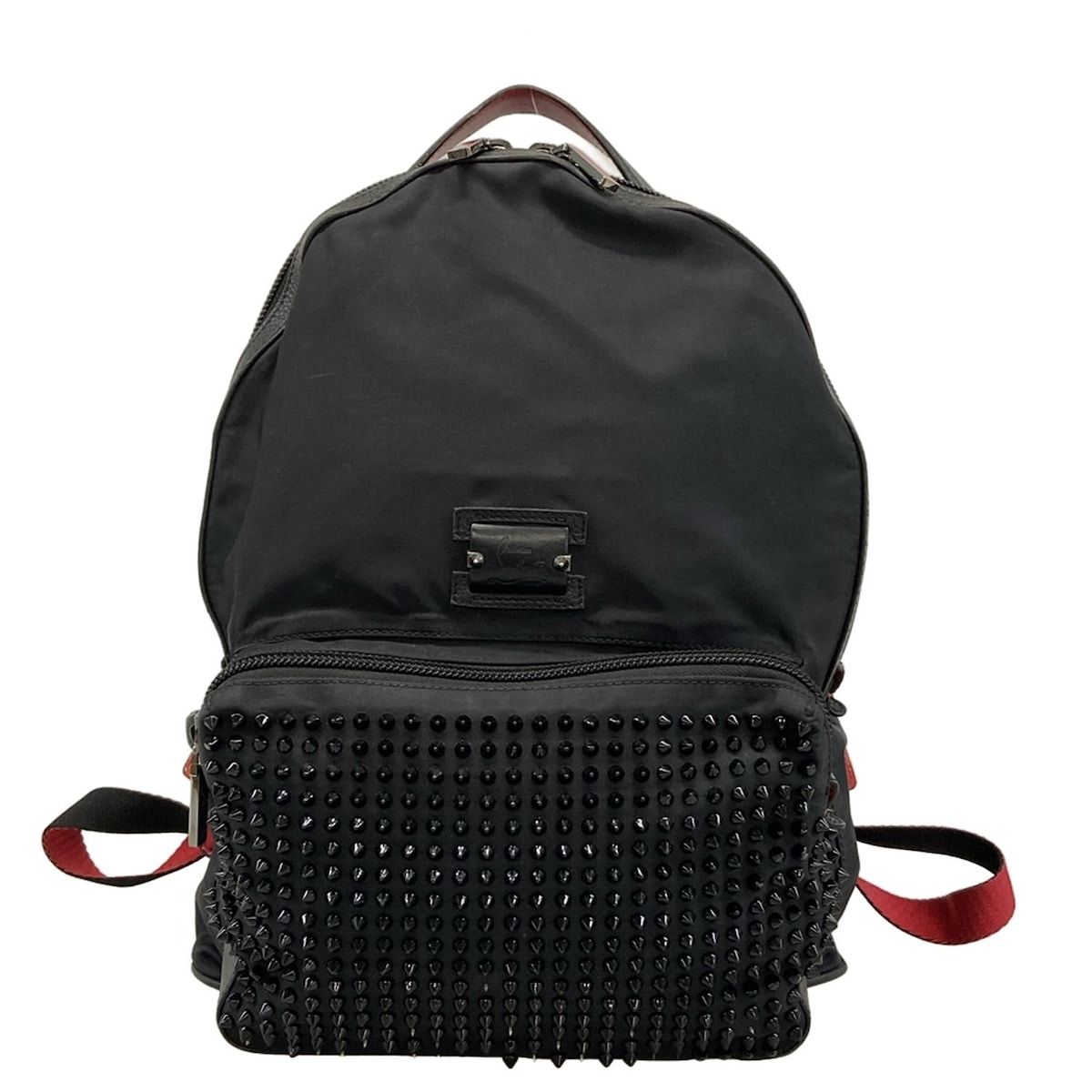 CHRISTIAN LOUBOUTIN クリスチャンルブタン リュックサック バックルビ バックパック 黒×レッド スタッズ レザー