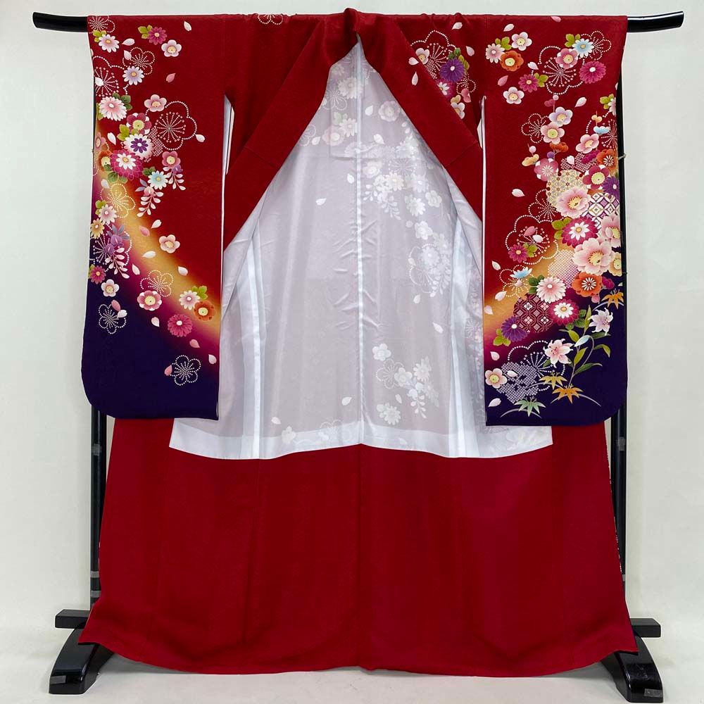 振袖 赤 正絹 古典 裄67 cm 身丈173 L サイズ 成人式 5057