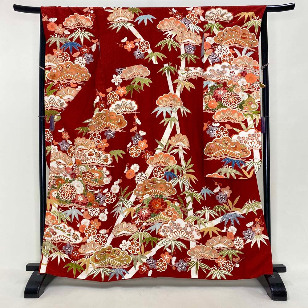 振袖 赤 正絹 古典 裄68 cm 身丈163.5 L サイズ 成人式 5058