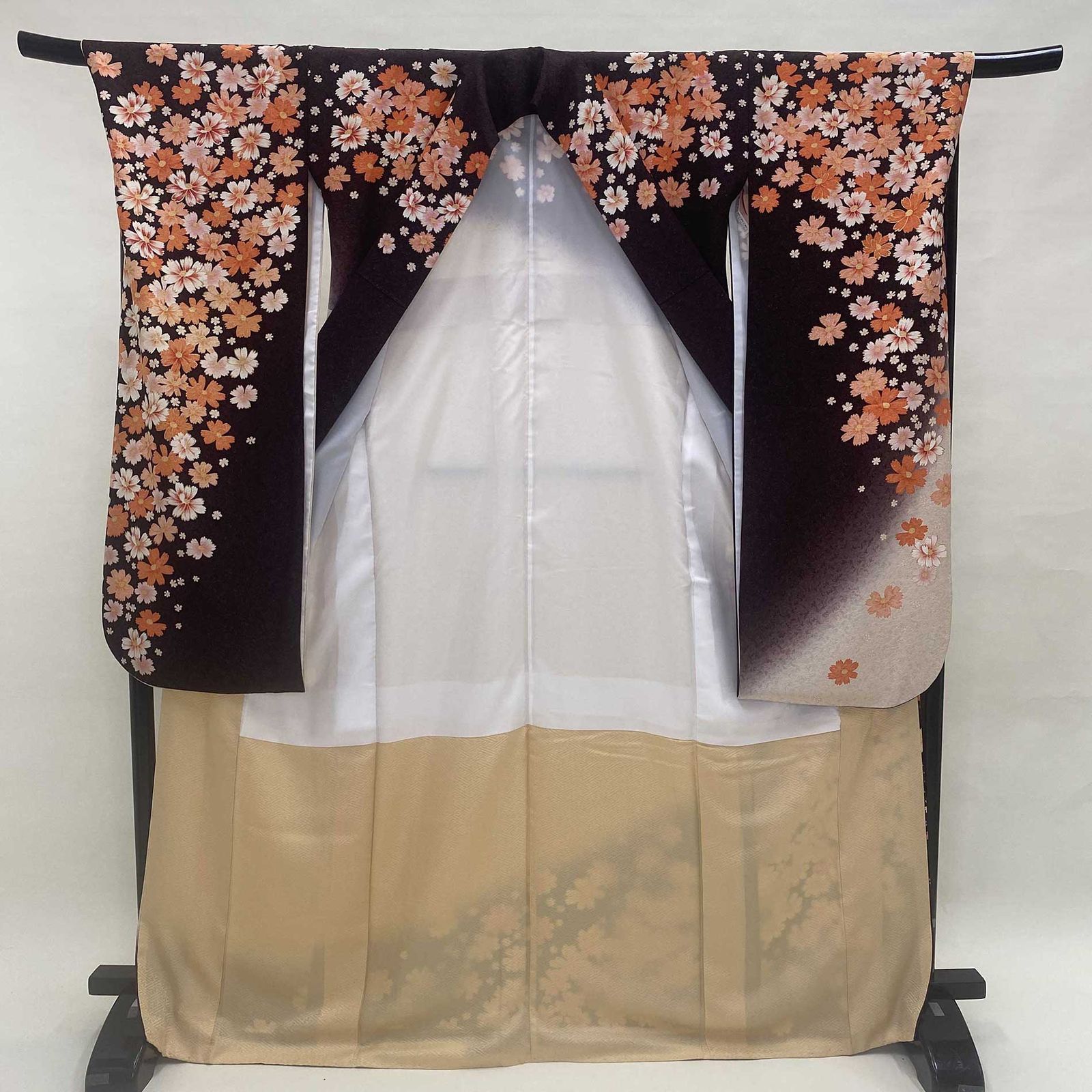 振袖 ブラウン 正絹 古典 裄71 cm 身丈170 2 L サイズ 成人式 5059