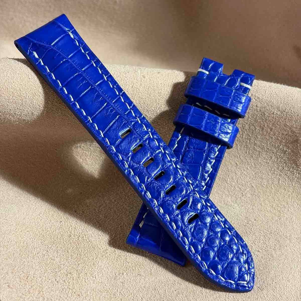 cro-2013 クロコダイル 腕時計ベルト コバルトブルー (ラグ幅22 mm