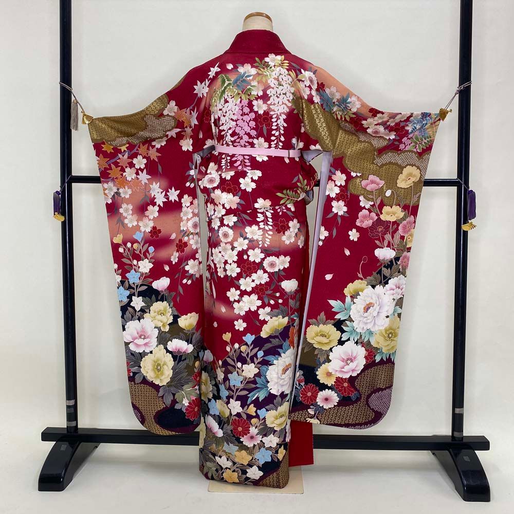  振袖 赤 正絹 古典 裄66 cm 身丈174 M サイズ 成人式 5062 振袖 着物