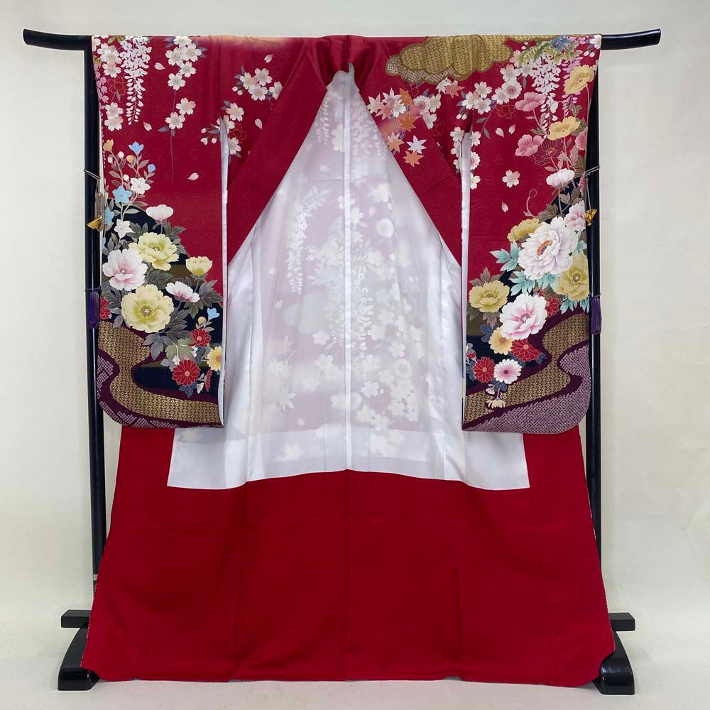 振袖 赤 正絹 古典 裄66 cm 身丈174 M サイズ 成人式 5062