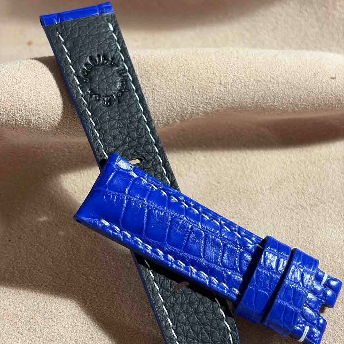 cro-1678 クロコダイル 腕時計ベルト コバルトブルー ラグ幅24 mm cro-2013 クロコダイル 腕時計ベルト コバルトブルー (ラグ幅22 mm