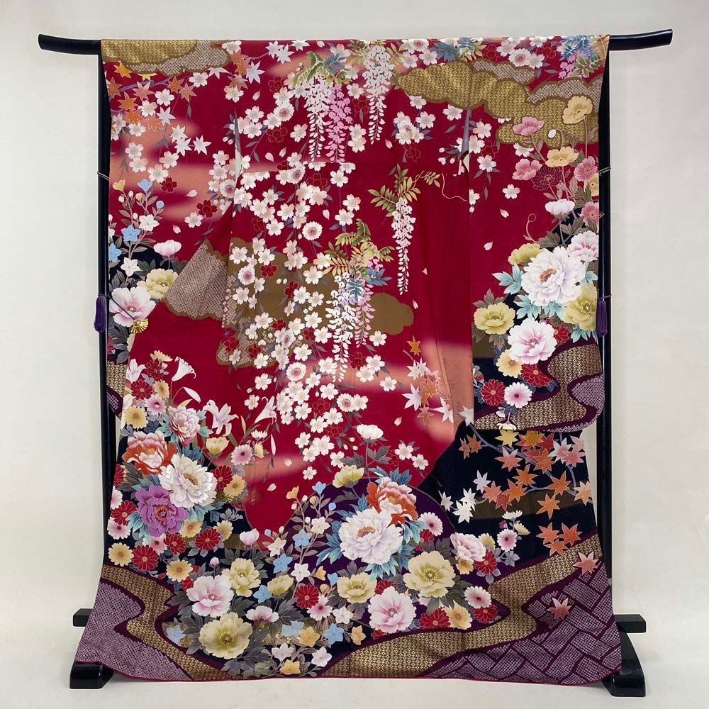 振袖 赤 正絹 古典 裄66 cm 身丈174 M サイズ 成人式 5062