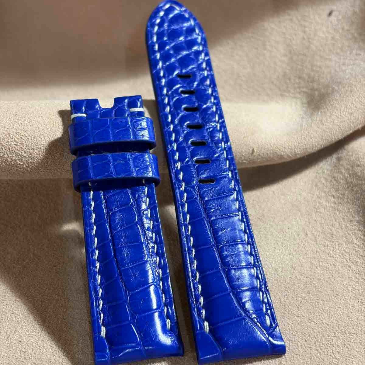 cro-2013 クロコダイル 腕時計ベルト コバルトブルー (ラグ幅22 mm