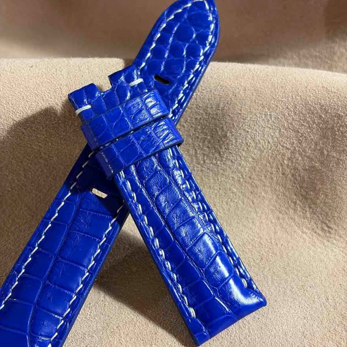 cro-2013 クロコダイル 腕時計ベルト コバルトブルー ラグ幅22 mm - バックル幅20