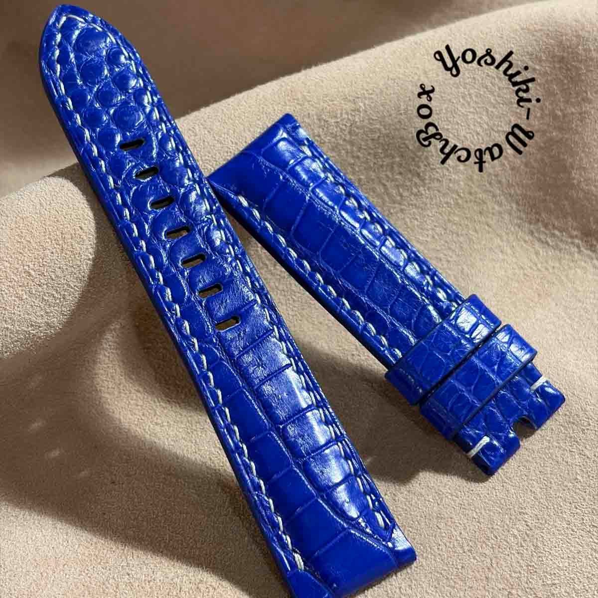 cro-2013 クロコダイル 腕時計ベルト コバルトブルー ラグ幅22 mm - バックル幅20