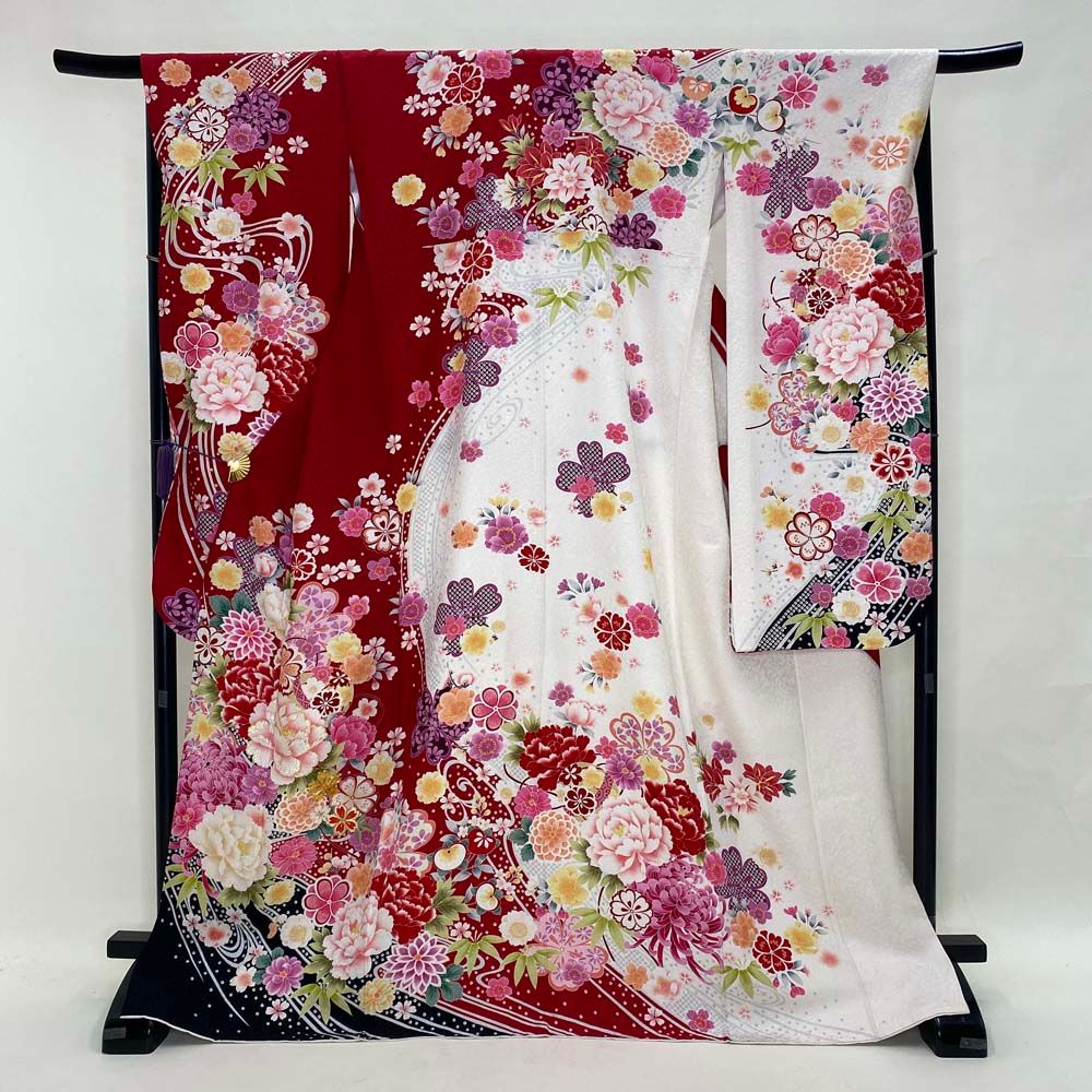 振袖 赤 正絹 古典 裄68 cm 身丈172 L サイズ 成人式 5063