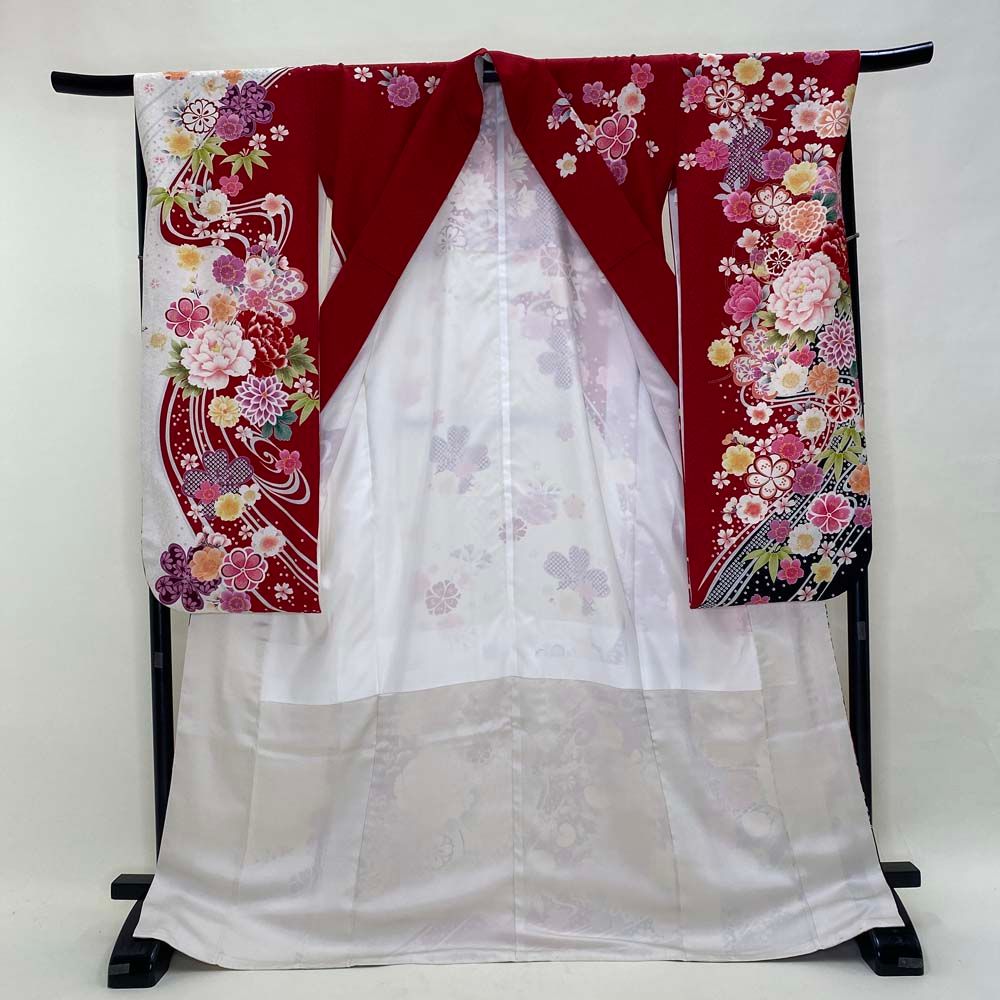 振袖 赤 正絹 古典 裄68 cm 身丈172 L サイズ 成人式 5063