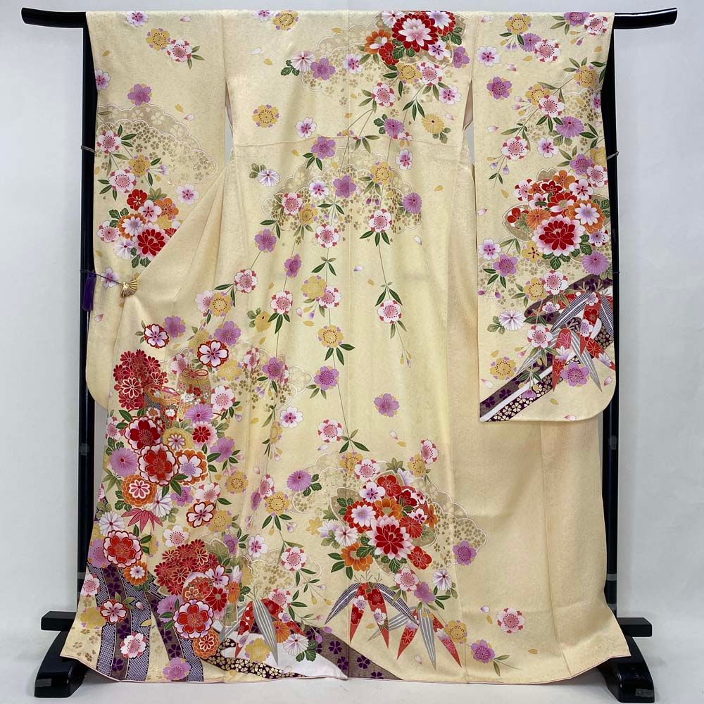 振袖 黄色 正絹 古典 裄66.5 cm 身丈170 M サイズ 成人式 5064