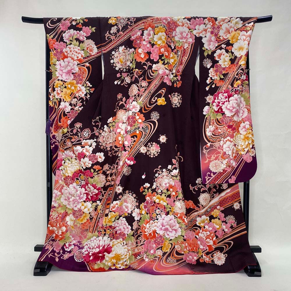 振袖 ブラウン 幅広 大きい 正絹 古典 裄72 cm 身丈171 2 L サイズ 成人式 5065