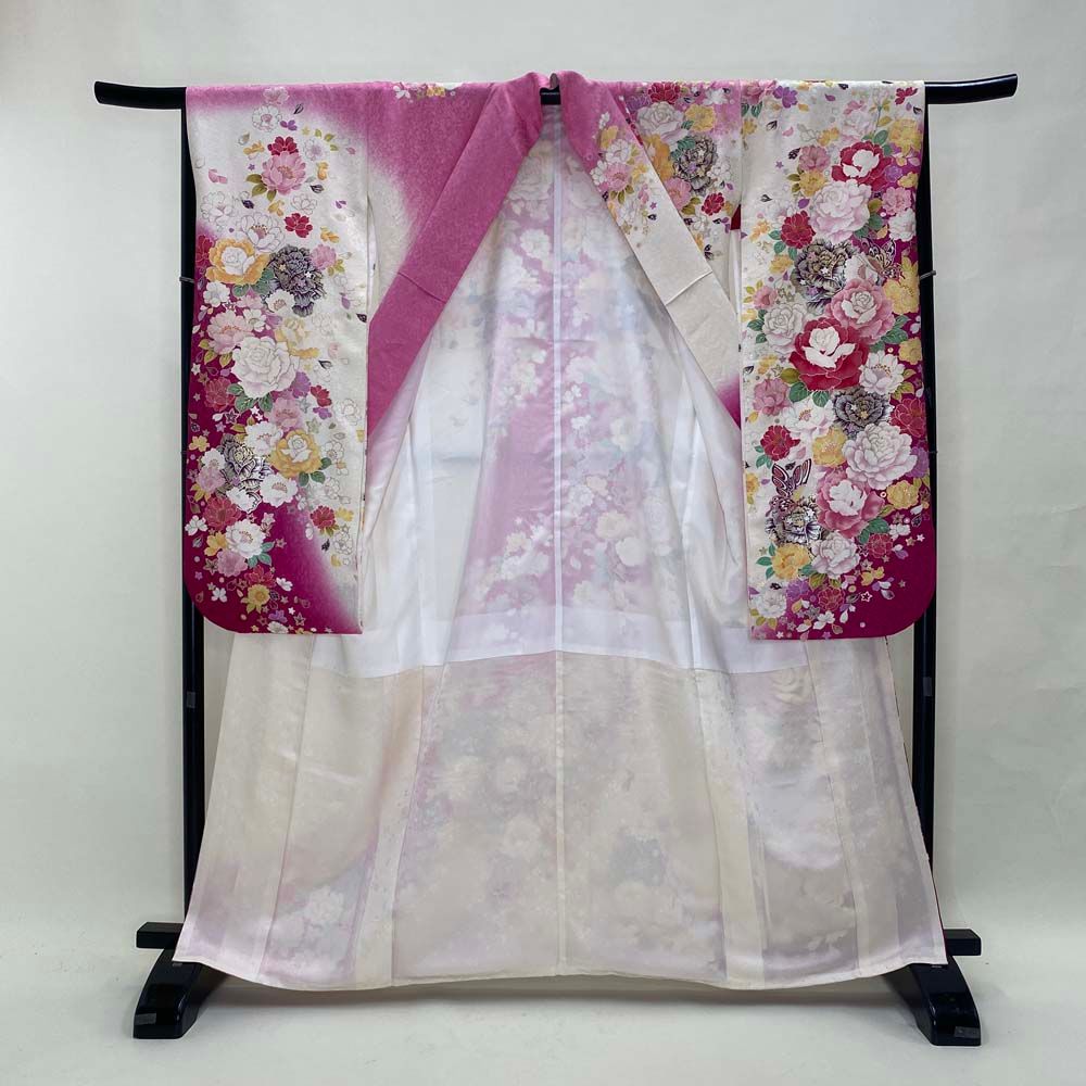 振袖 白 ピンク 正絹 古典 裄65.5 cm 身丈165 M サイズ 成人式 5066