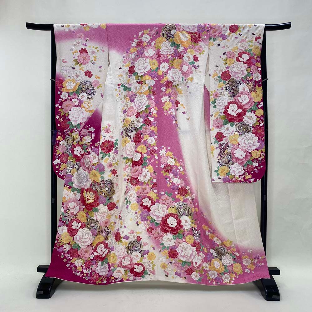 振袖 白 ピンク 正絹 古典 裄65.5 cm 身丈165 M サイズ 成人式 5066