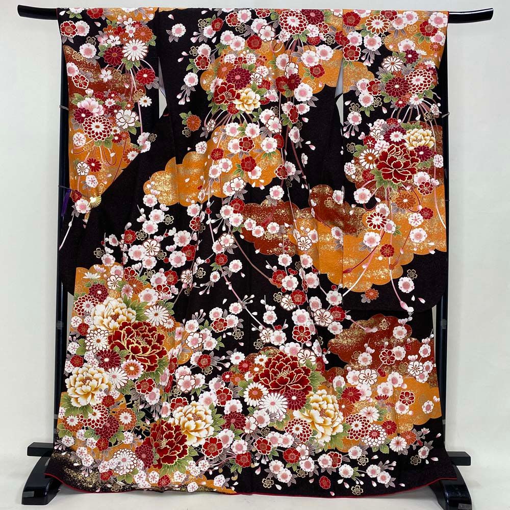 振袖 ブラウン 茶色 正絹 古典 裄68 cm 身丈170 L サイズ 成人式 5067