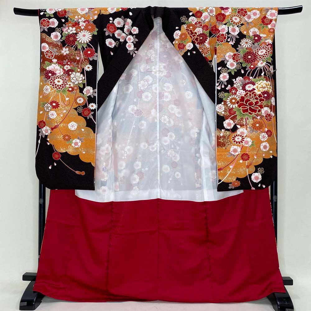 振袖 ブラウン 茶色 正絹 古典 裄68 cm 身丈170 L サイズ 成人式 5067