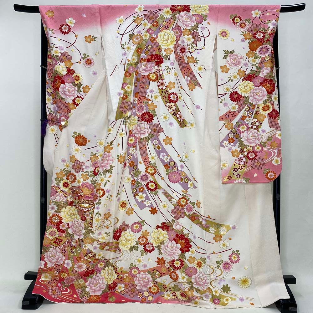 振袖 白 正絹 古典 裄68.8 cm 身丈172 L サイズ 成人式 5068