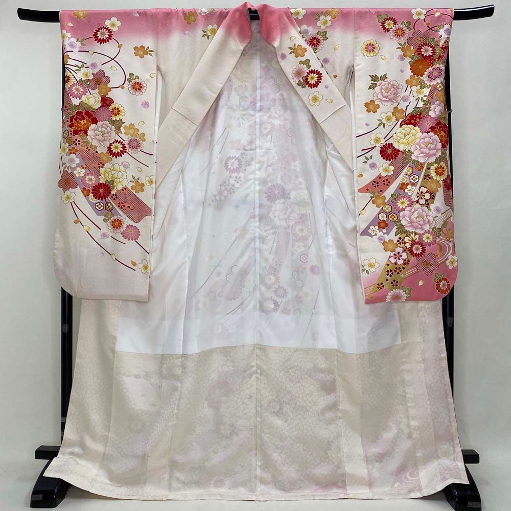 振袖 白 正絹 古典 裄68.8 cm 身丈172 L サイズ 成人式 5068