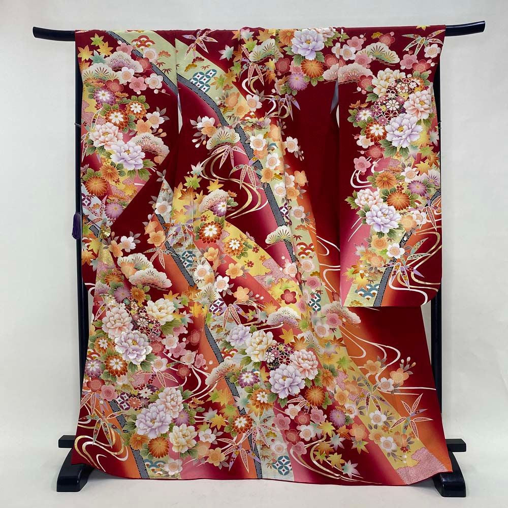 振袖 赤 正絹 古典 裄72 cm 身丈171 2 L サイズ 成人式 5077